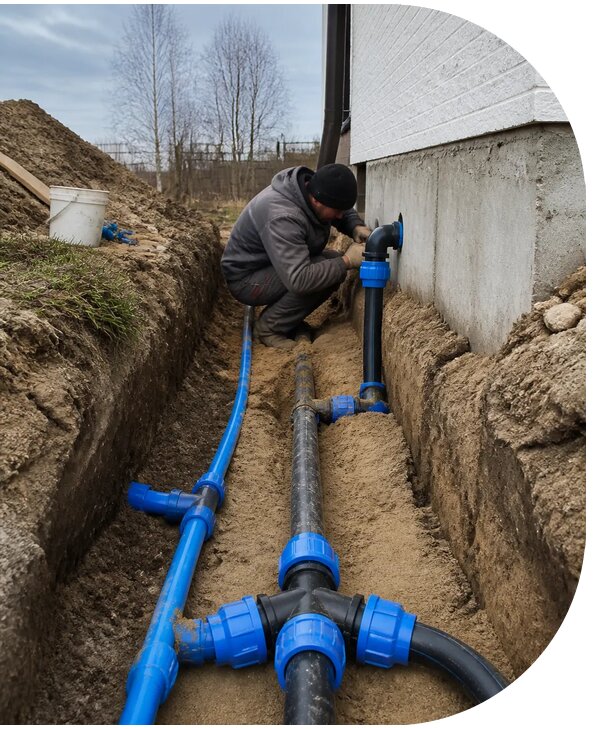 Монтаж наружного водопровода на участке под ключ в Партизанске
